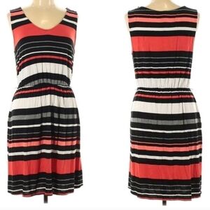 Merona Tangerine Black Striped V-Neck Waist Tie Dress
